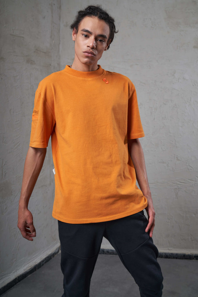 orange eco-friendly 100% cotton man t-shirt with pocket on arm