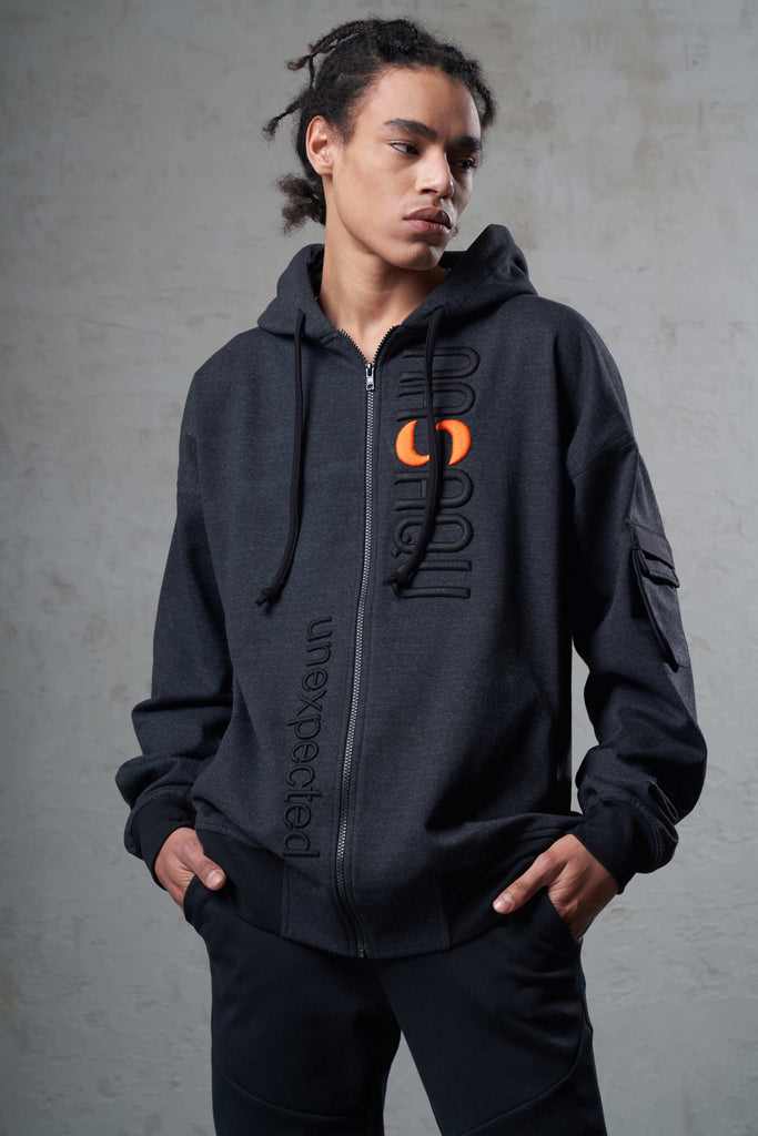 eco-friendly zip-through man hoodie is made with a  GRS-certified Recycled Cotton loopback fabric