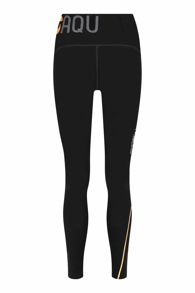 black super high rise legging with embroidery on belt and pocket on leg